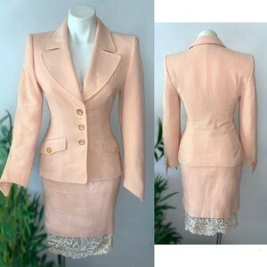 Escada Wool Silk Lace Tweed Blazer Skirt Set Suit